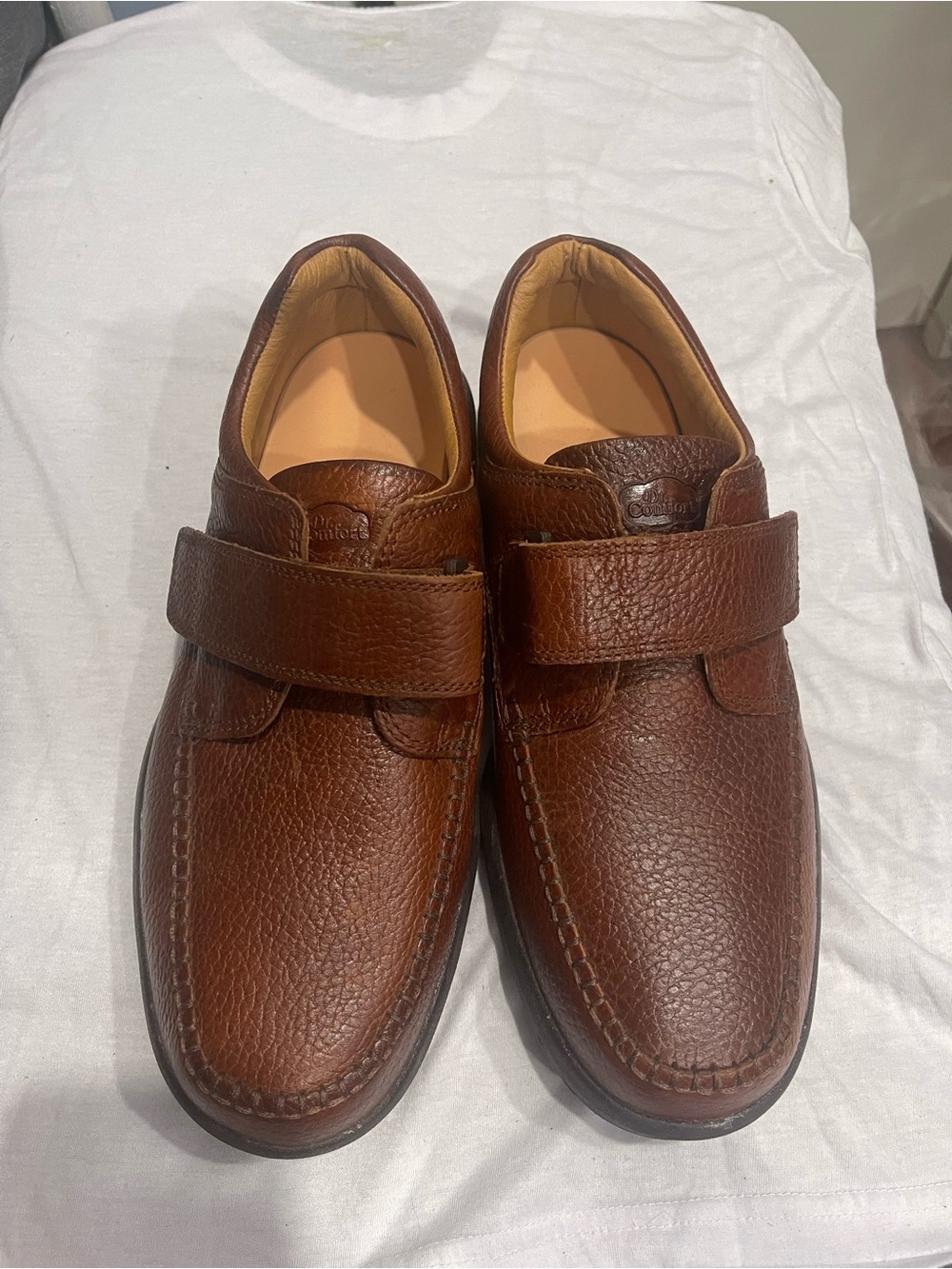 Dr Comfort Men's Brown Leather Velcro Slip-On Loafers